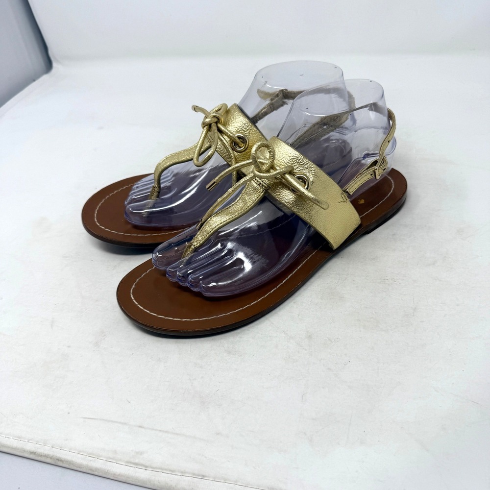 Kate Spade New York Thong Sandals Gold Size 8M Metallic Leather Flat Designer